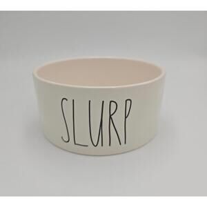 Rae Dunn White and Black Slurp Ceramic Dog Bowl